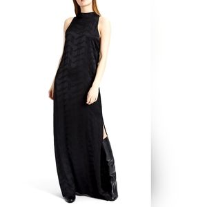 NWT Theory halter maxi dress in black fluid viscose jacquard 12